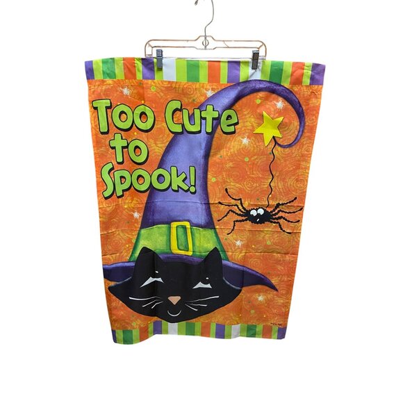 Too Cute to Spook Halloween Flag Black Cat Witch Hat Fall Decor 14"x40" Fun - Picture 2 of 5
